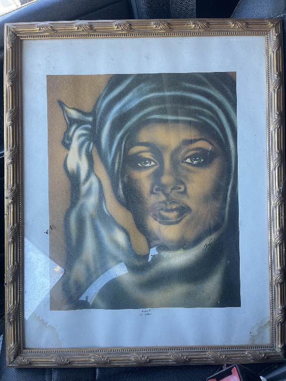 Pastel portrait drawing titled 'Woman in Headwrap' by Berrien