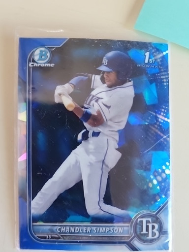 2022 Bowman Chrome Draft baseball card featuring Chandler Simpson, Tampa Bay Rays prospect