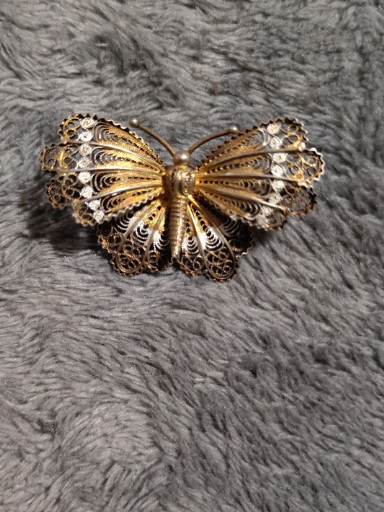 800 silver filigree butterfly brooch with gold vermeil accents