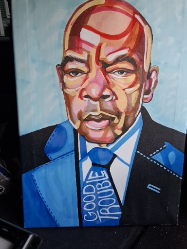 Contemporary art print titled 'Good Trouble' depicting John Lewis by DomoINK (Domonique Brown)