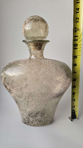 Hand-blown crackle glass decanter with stopper, made in Spain