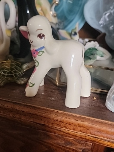 Porcelain lamb planter titled 'Jerry the Lamb' by DeLee Art California Pottery