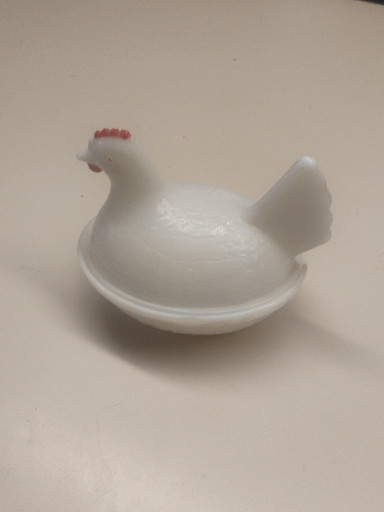 Milk glass hen on nest covered dish by Indiana Glass Company