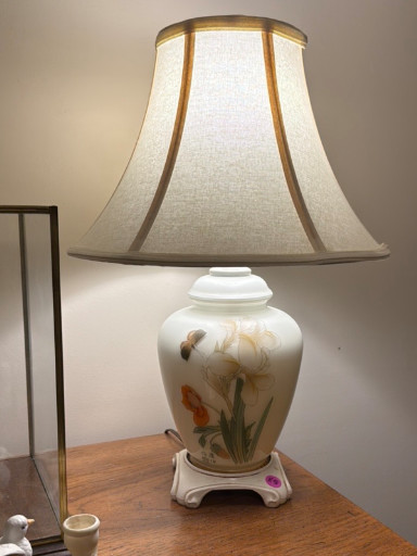 Porcelain ginger jar table lamp with hand-painted iris flowers