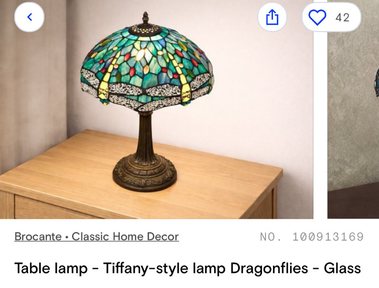 Tiffany-style stained glass table lamp with dragonfly motif