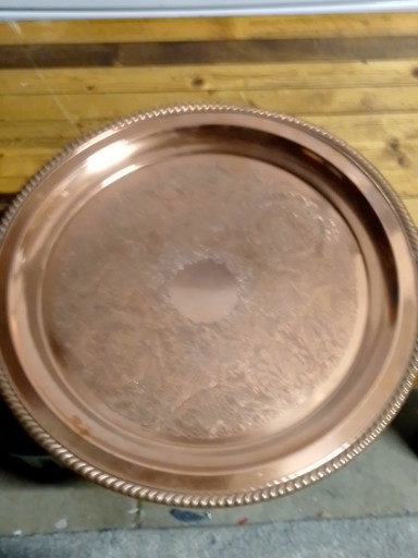 Copper serving tray with beaded silver-tone edge