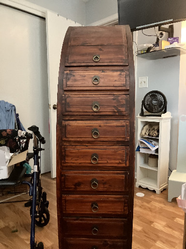 Solid teak wood curved chest of drawers with 8 drawers