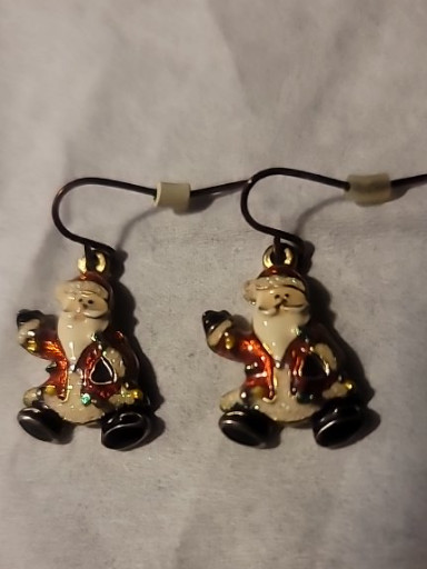 Vintage enamel Santa Claus dangle earrings