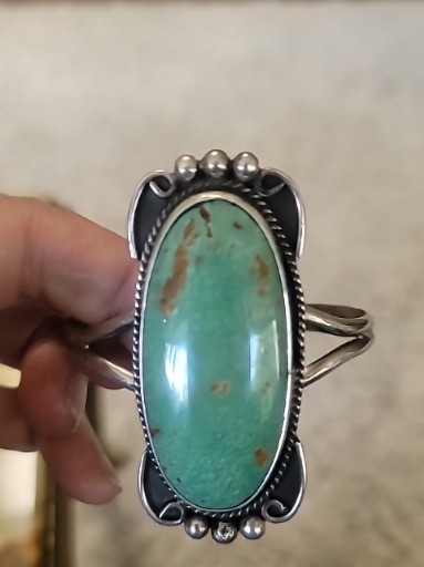 Sterling silver cuff bracelet with turquoise stone, Southwestern Native American style