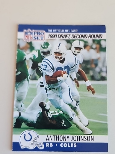 1990 Pro Set NFL trading card #705 featuring Anthony Johnson, Indianapolis Colts rookie card