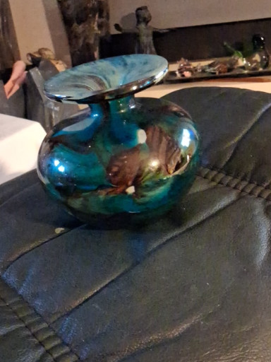 Art glass vase in teal and brown swirl by Mdina Glass