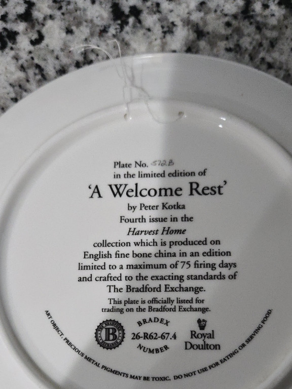 Fine bone china collector plate titled 'A Welcome Rest' by Peter Kotka for Royal Doulton