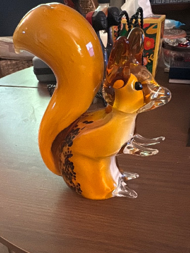 Hand-blown amber art glass squirrel figurine in Murano style