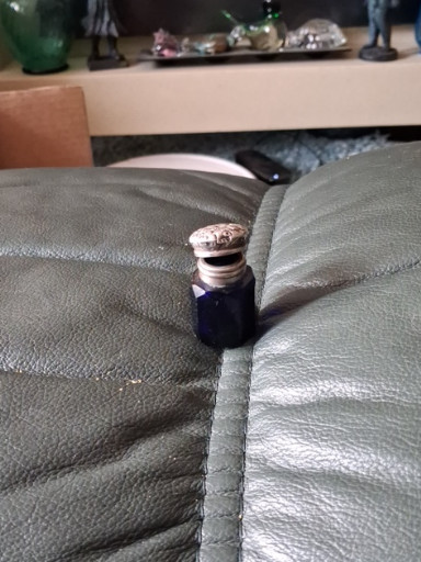 Cobalt blue glass perfume or scent bottle with silver-plated or sterling silver cap