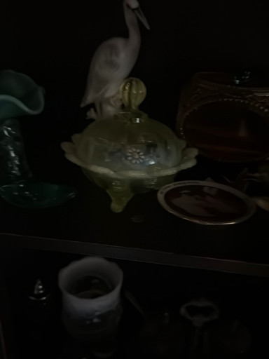 Pressed glass covered compote with bird finial