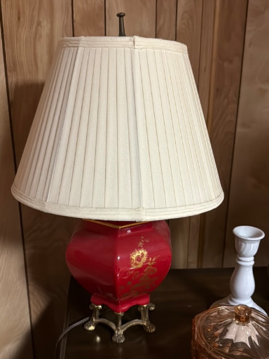 Porcelain table lamp with red glaze and hand-painted gold floral decoration
