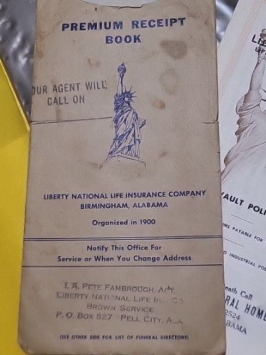Premium Receipt Book from Liberty National Life Insurance Company, Birmingham, Alabama