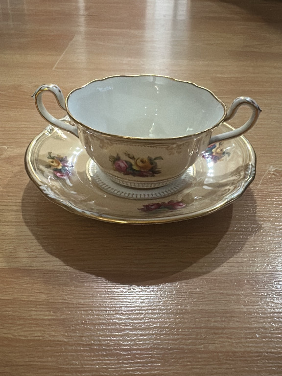 Porcelain bouillon cup and saucer by Spode Copeland, 'Tatman' pattern