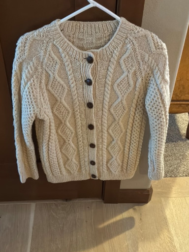 Hand-knit wool cable knit cardigan sweater