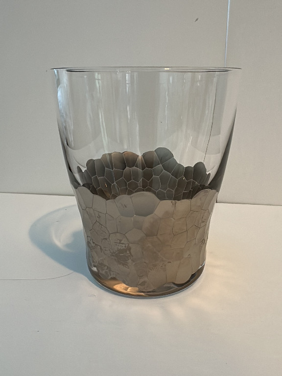 Glass tumbler with hammered platinum-finish base by Kim Seybert