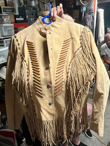Vintage suede leather Western jacket with bone bead detailing and fringe