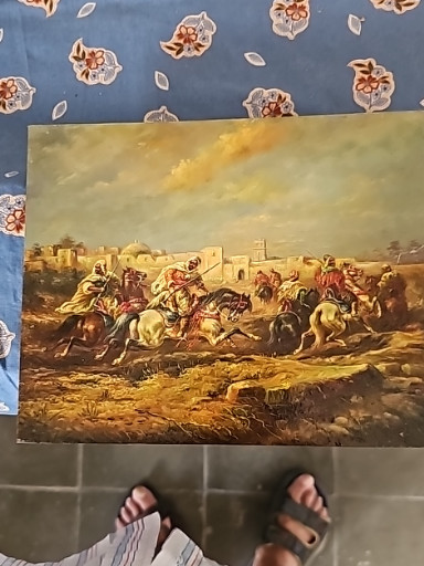 Reproducción de pintura al óleo sobre lienzo titulada 'Jinetes árabes' de Adolf Schreyer