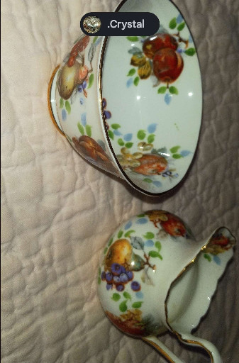 Porcelain teacup and saucer with hand-painted fruit decoration by Mitterteich Bavaria