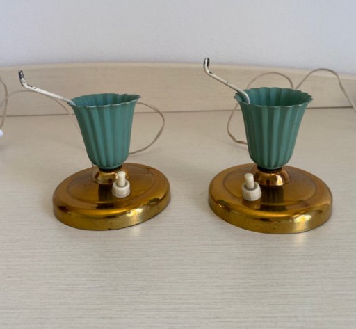 Coppia di lampade da tavolo Mid-Century Modern in ottone e plastica, anni '50