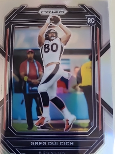 2022 Panini Prizm football trading card featuring Greg Dulcich, Denver Broncos rookie card #360