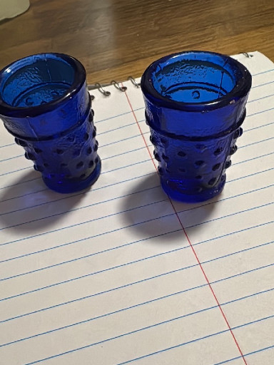 Cobalt blue hobnail glass tumblers