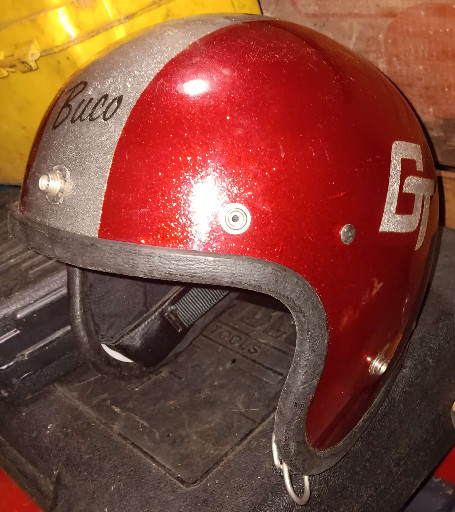 Vintage Buco red metal flake motorcycle helmet