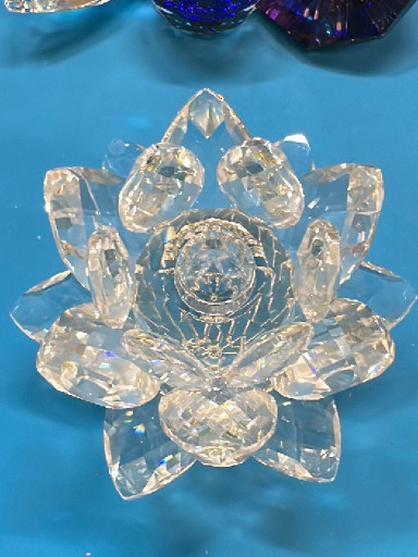 Crystal glass lotus flower candle holder by Swarovski
