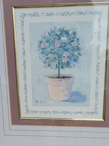 Watercolor print titled 'Rose Topiary' by C. Winterle Olson