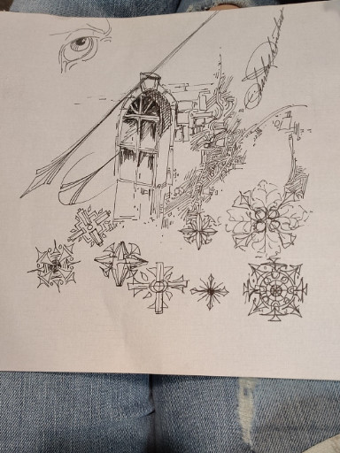 Ink drawing on paper titled 'Architectural Ornament Study' by Charles Rhinehart