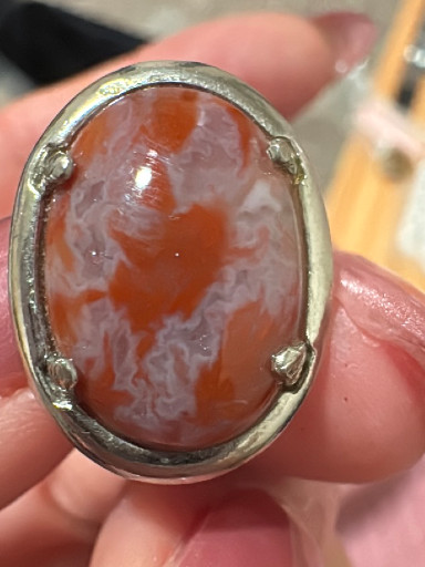 Sterling silver ring with oval Apache Tears (obsidian) cabochon