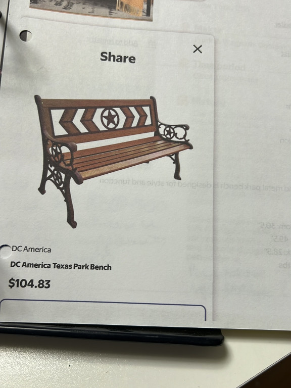 Cast iron and wood park bench with Texas star motif by DC America