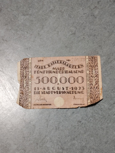 Deutsches Notgeld (Inflationsgeld) '500.000 Mark' von der Stadtverwaltung Kaiserslautern