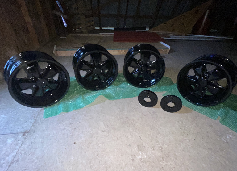 Porsche Fuchs wheels, 15x8 inches, high gloss midnight black powder coated, from 911 Turbo