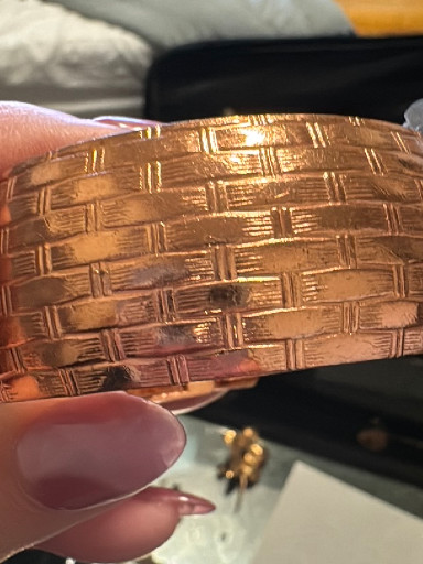 Copper basketweave belt buckle bracelet, circa 1970s