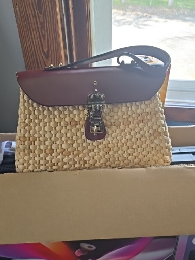 Vintage straw and leather handbag by Etienne Aigner