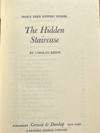 Hardcover book titled 'The Hidden Staircase' by Carolyn Keene, Nancy Drew Mystery Stories series