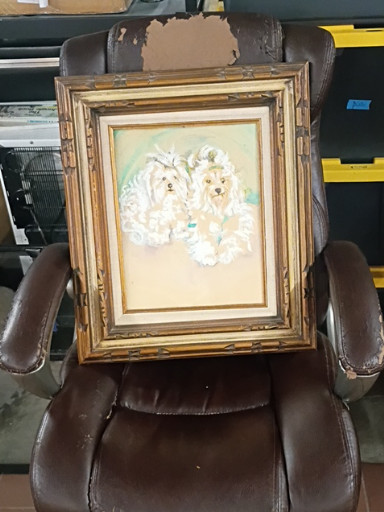 Oil painting of two white Maltese dogs