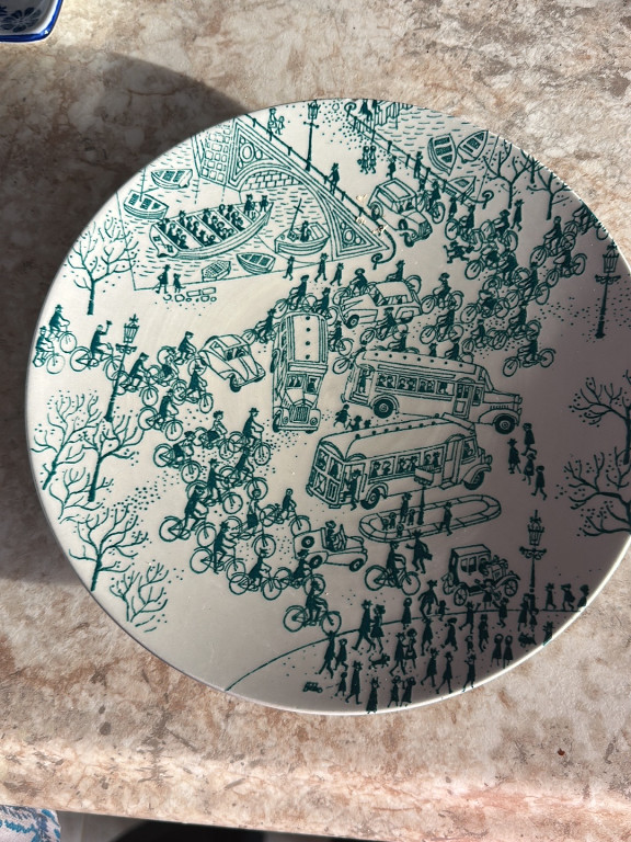 Ceramic decorative plate titled 'Copenhagen Rush Hour' by Nymølle Denmark, designed by Bjørn Wiinblad or Hoyrup