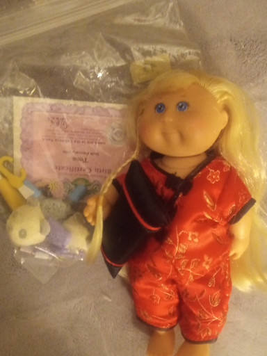 Miniature Cabbage Patch Kids doll from the Limited Edition Sleep Over Collection Series, signed by A.R.