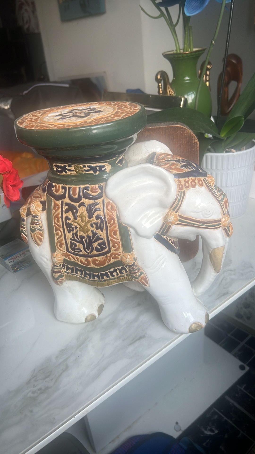 Ceramic elephant garden stool