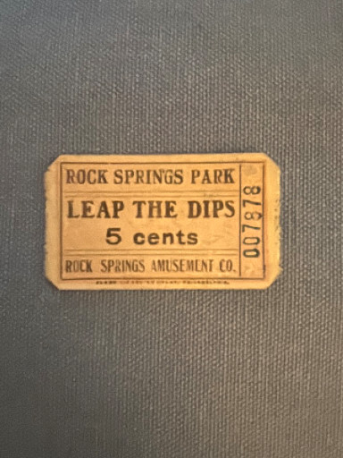 Vintage amusement park ticket for 'Leap the Dips' ride at Rock Springs Park