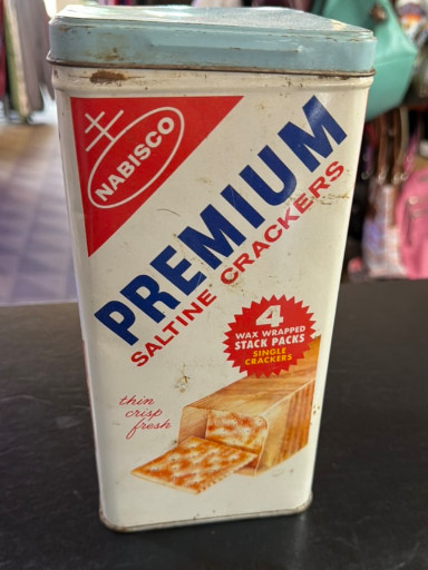 Vintage Nabisco Premium Saltine Crackers tin canister from the 1960s