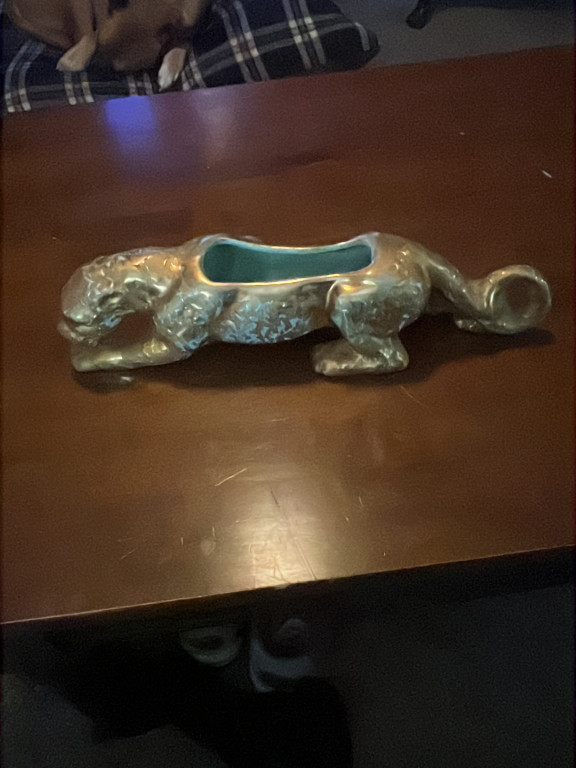 Ceramic planter in the shape of a panther with 24K gold plating