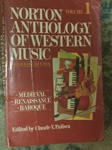 Hardcover book titled 'Norton Anthology of Western Music, Volume 1, Second Edition' edited by Claude V. Palisca