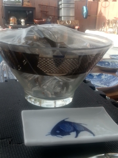 Glass punch bowl set with silver checkerboard pattern, Mid-Century Modern design